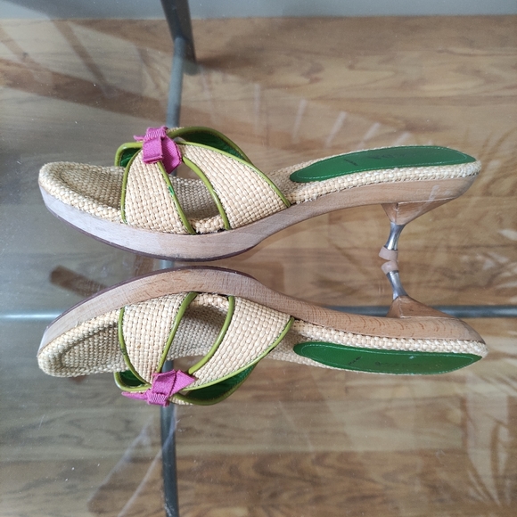 Vintage Prada Straw Bamboo Slide Heeled Sandals 40.5 run small Fit 8.5 - Picture 4 of 12